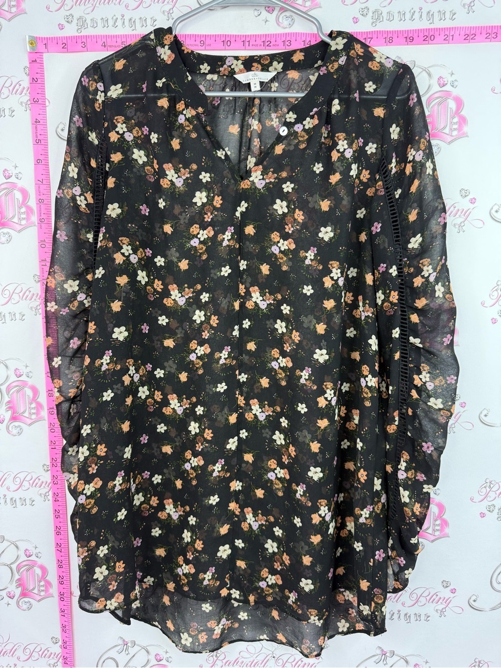 Camber & grace shirt Black Floral Sheer V-Neck Blouse flowers